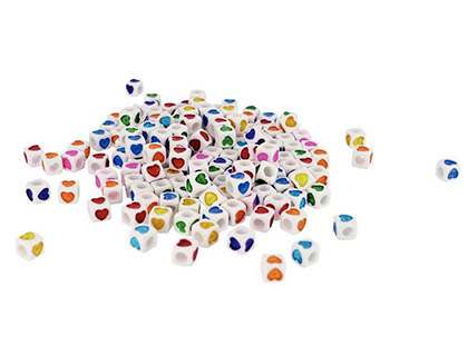 PERLE PLASTIQUE FORME CUBE MOTIF COEUR COLORIS ASSORTIS SACHET 1000 UNITS