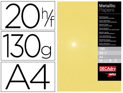 PAPIER MTALLIQUE APLI DOR A4 210X297MM 130G PACK 20F