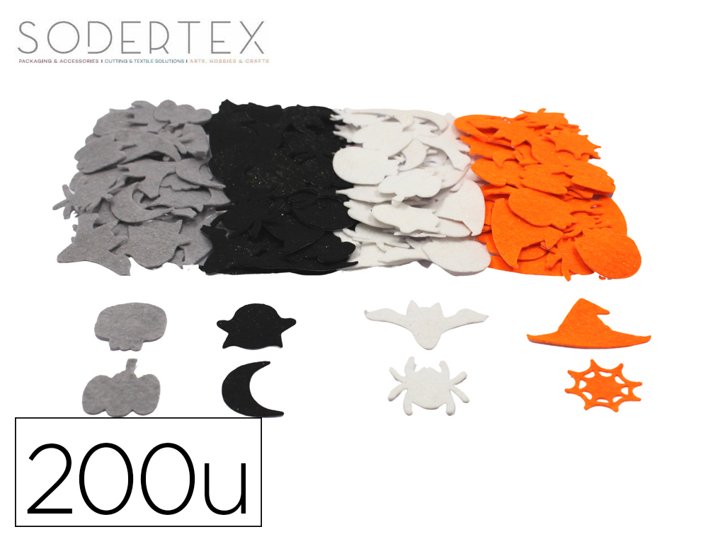 GOMMETTE SODERTEX FEUTRINE ADHESIVE PAILLETEE HALLOWEEN  DIAMETRE 3,5CM COLORIS        ASSORTIS PACK 200 UNITES