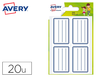 TIQUETTE SCOLAIRE AVERY LIGNES BLEUES ADHSIF PERMANENT 36X56MM SACHET 20 UNITS