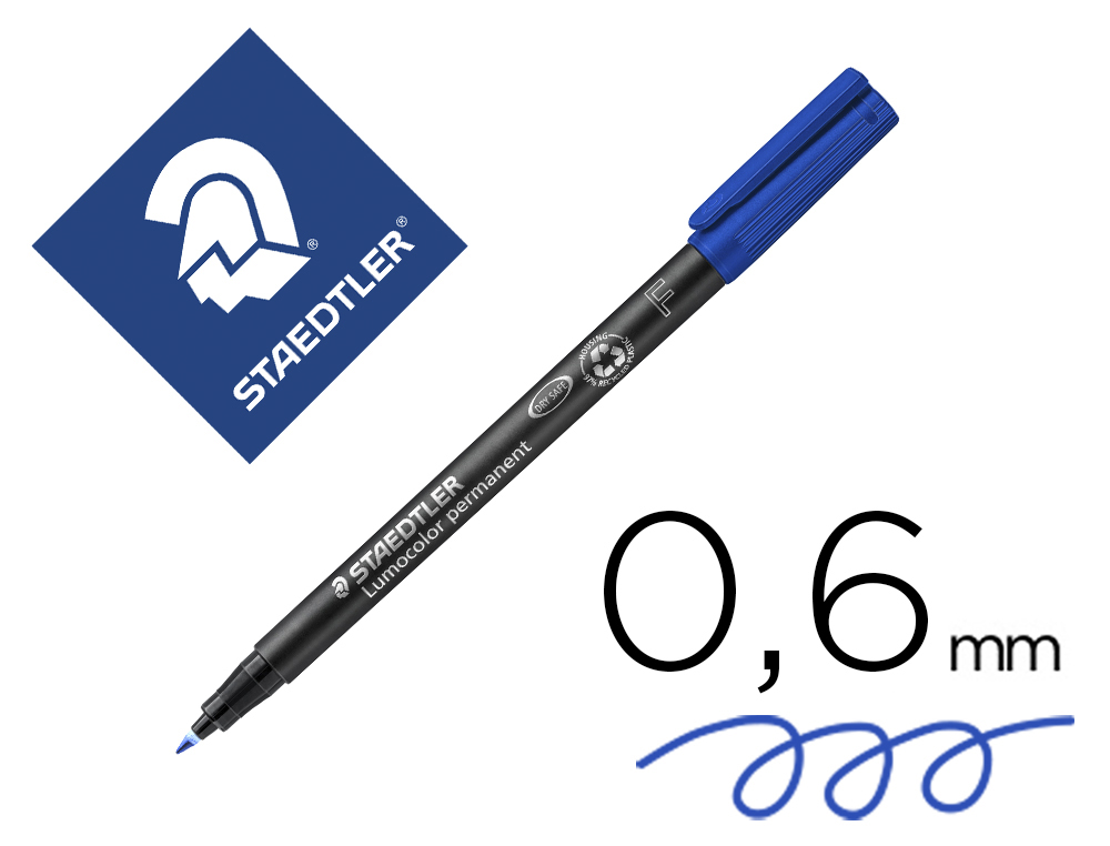 STYLO-FEUTRE STAEDTLER LUMOCOLOR PERMANENT POINTE FINE 0.6MM MULTI-SUPPORTS SCHAGE IMMDIAT RSISTANT EAU COLORIS BLEU