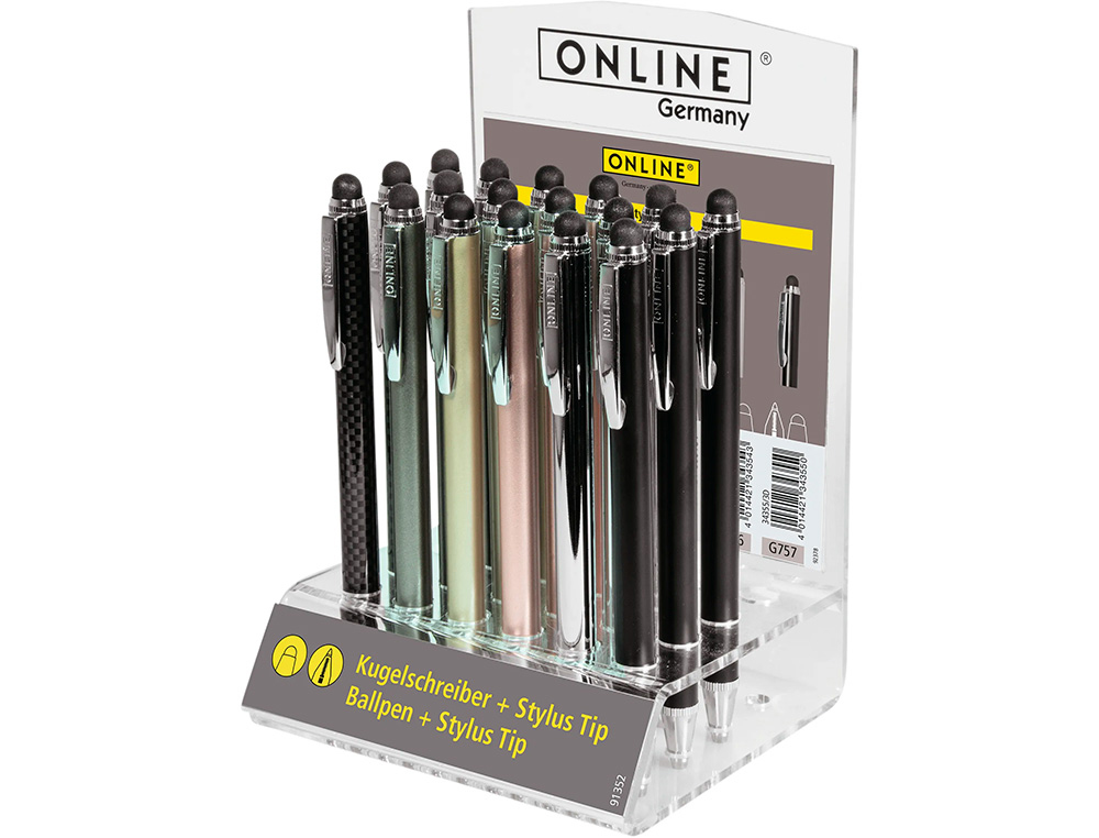 STYLO-BILLE ONLINE STYLUS XL TACTILE EMBOUT SENSITIF 6 COLORIS ASSORTIS PRSENTOIR 18U