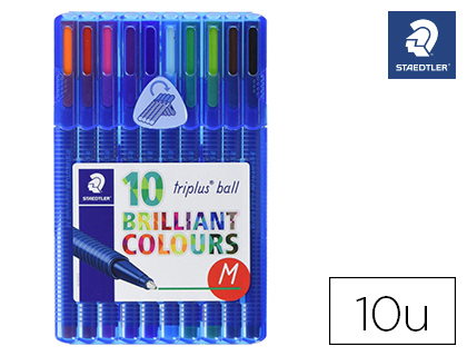 STYLO-BILLE STAEDTLER TRIPLUS BALL 437 M POINTE MTAL MOYENNE 0.45MM ENCRE INFALSIFIABLE TUI CHEVALET 10 ASSORTIS