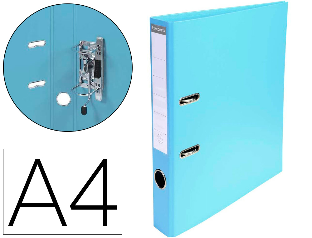 CLASSEUR LEVIER EXACOMPTA CARTON RECOUVERT PVC A4 32X29CM DOS 5CM TIQUETTE PORTE-TIQUETTE COLORIS BLEU CLAIR