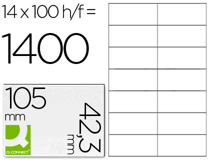 TIQUETTE ADHSIVE Q-CONNECT 105X42.3MM COINS DROITS IMPRIMANTE JET D'ENCRE LASER COPIEUR BOTE 100 FEUILLES 1400 UNITS